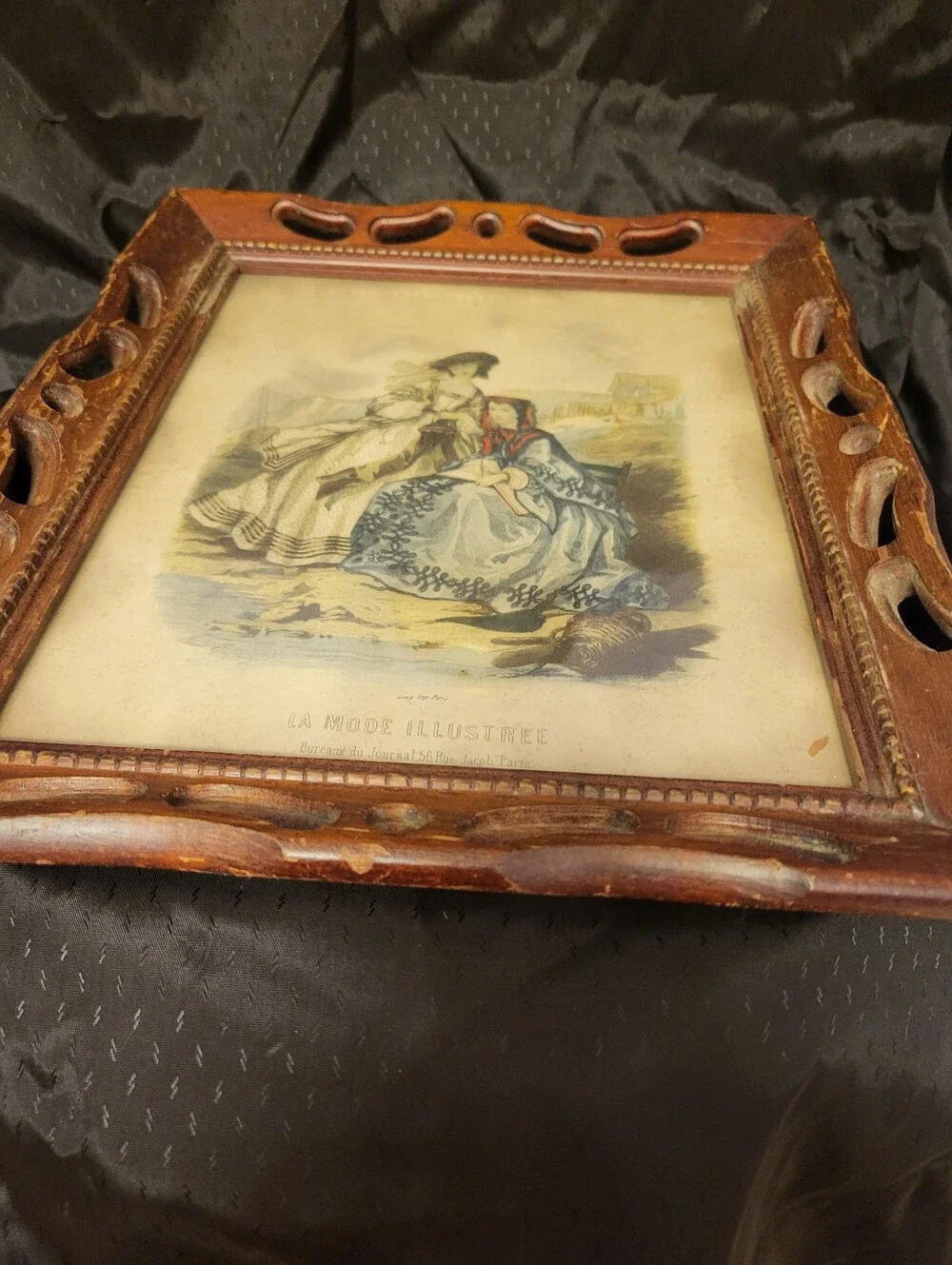 19th Century French La Mode Illustre Print In 13.5 × 11.5 Inch Wood Carved Frame